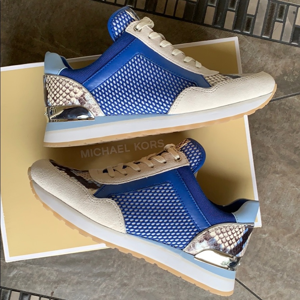 MICHAEL KORS Women's Maddie Trainer -Electric Blue - Snakeskin Accent SZ 7.5 - Picture 13 of 16